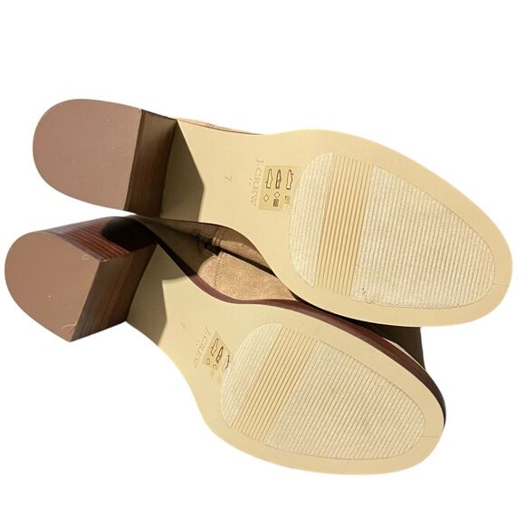 J Crew Suede Block Heel Ankle Booties 7 Tan Brown Platform Boots - Picture 11 of 12